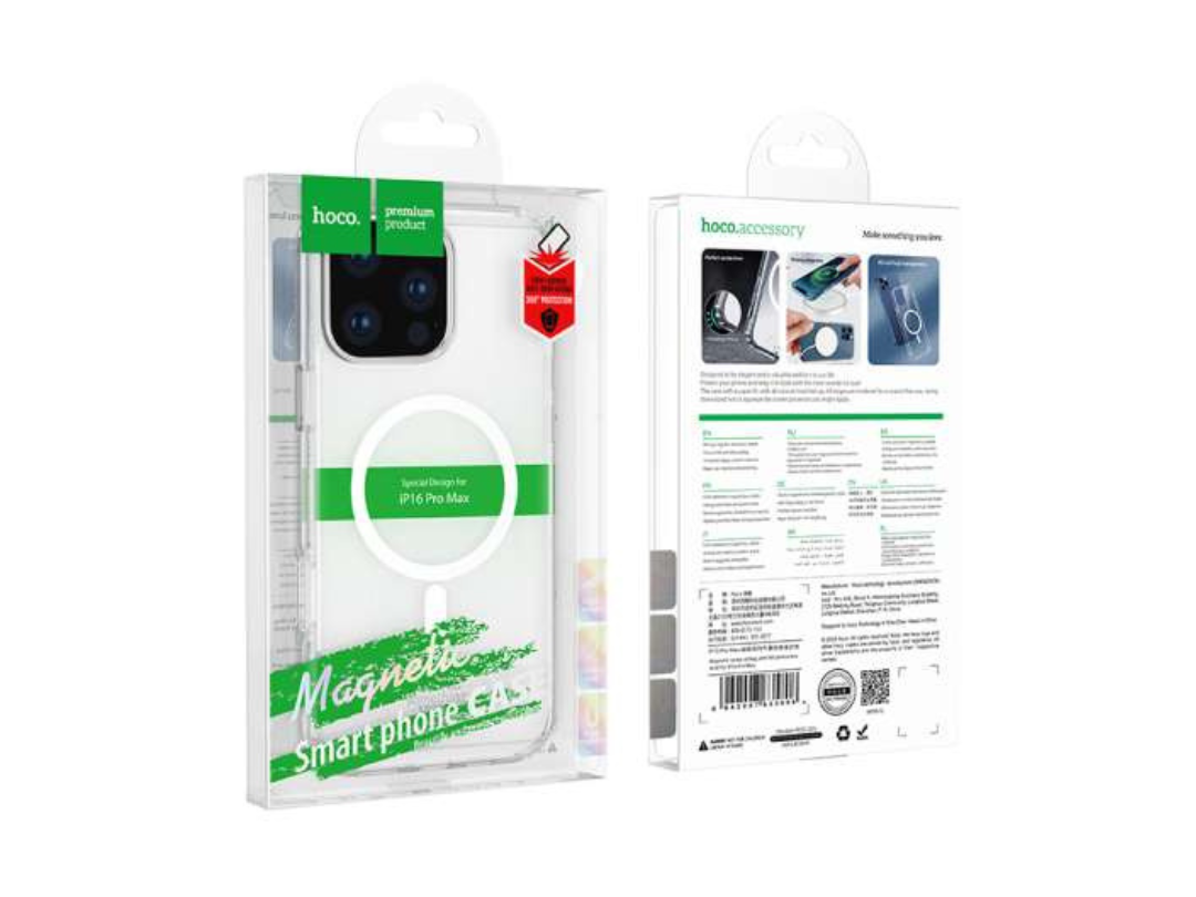 Hoco Magnetic Case for iPhone 16 Pro Max Transparent Wireless Charging Hoco Magnetic Case for iPhone 16 Pro Max Transparent Wireless Charging
